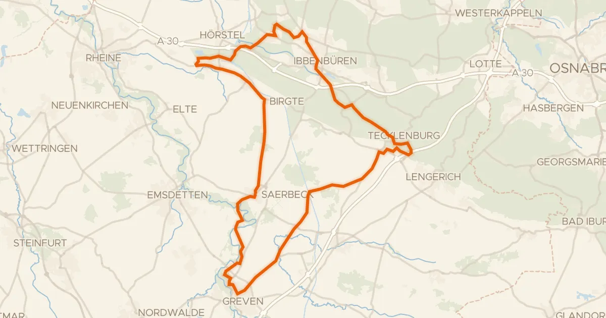 Map of the cycling route Rondje Wasserschloss Haus Marck en Burg Tecklenburg