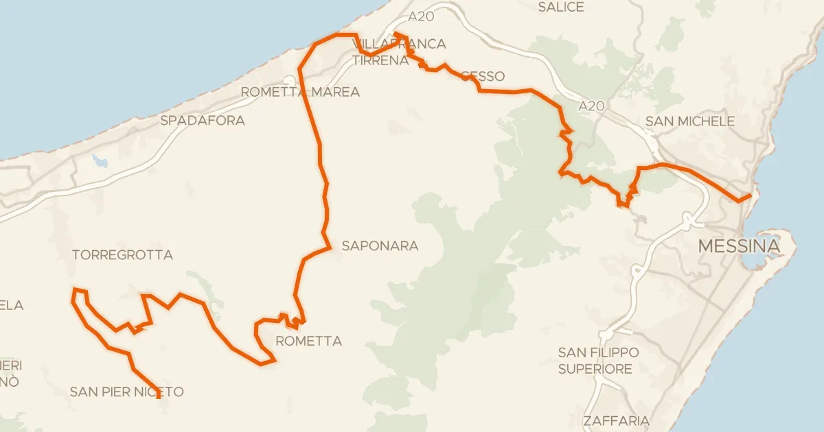 Kaart van de fietsroute ABT Tappa 37b: Messina imbarco - Monforte San Giorgio
