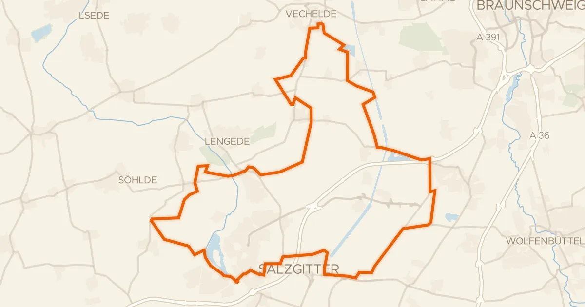 Map of the cycling route Rondje Lengeder Teiche en Salzgittersee
