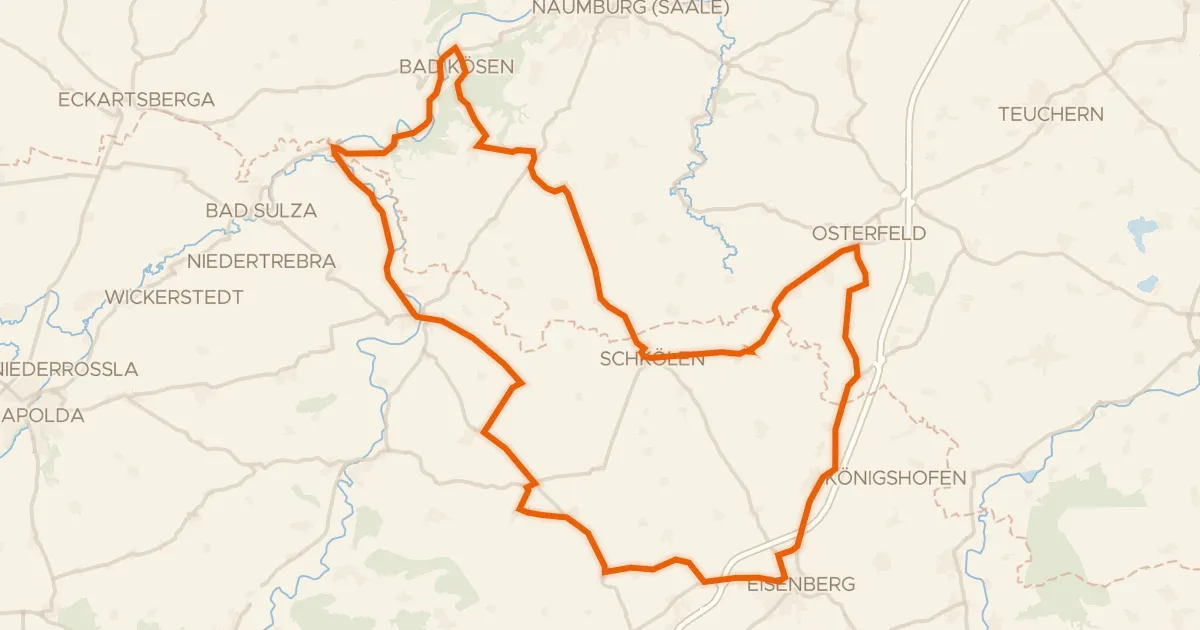 Kaart van de fietsroute Rondje langs de Saale en de Ilm
