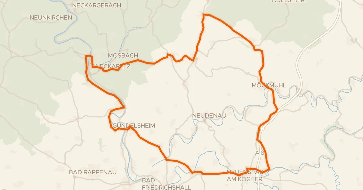 Kaart van de fietsroute Rondje Burg Obrigheim en Neckarhochufer