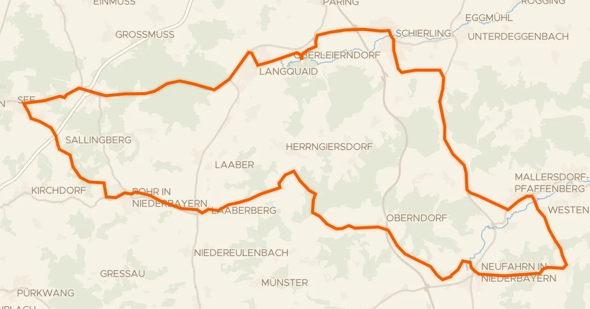 Map of the cycling route Rondje Wasserschloss Offenstetten en Schloss Oberellenbach