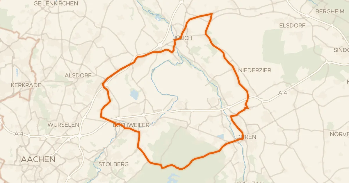 Kaart van de fietsroute Rondje Burg Kinzweiler en Reiherkolonie Schevenhütte