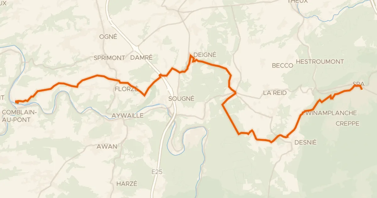 Map of the cycling route Liaison RAVeL Ourthe (Rivage)-Spa