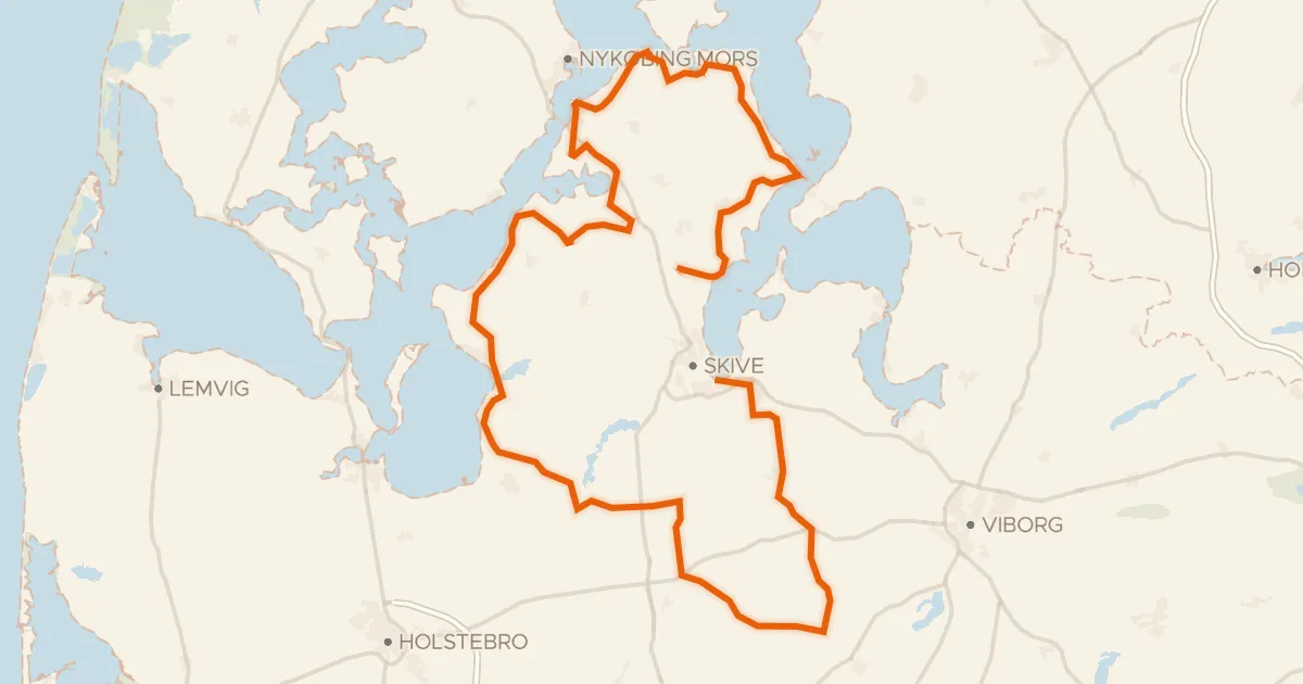 Kaart van de fietsroute Skiveegnen rundt