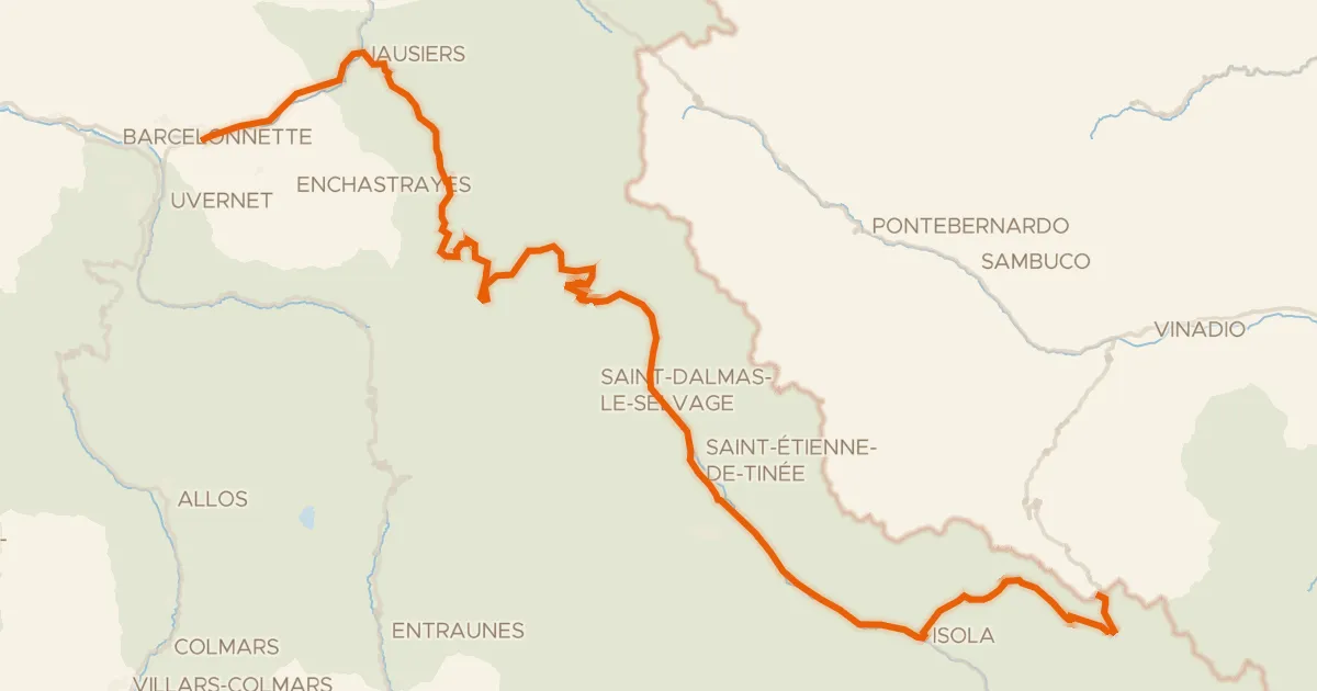 Kaart van de fietsroute Le Grand Tour Alpi Marittime-Mercantour Barcelonnette * Col de Lombarde