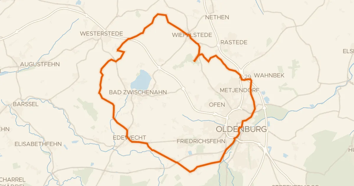Kaart van de fietsroute Rondje Schloss Oldenburg en Hunte