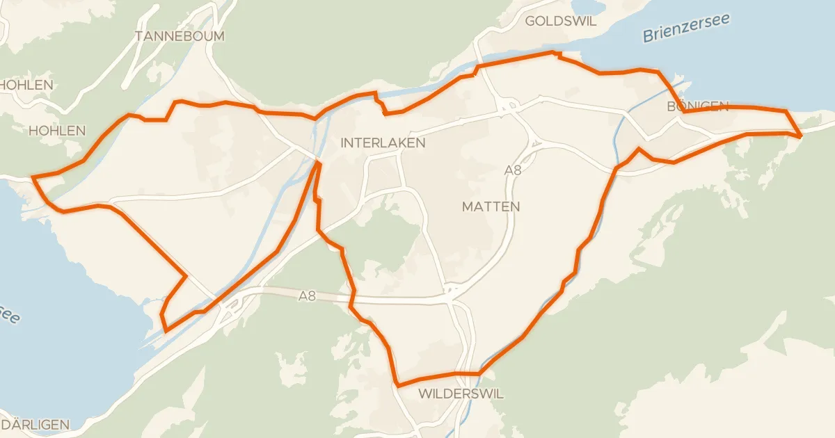 Kaart van de fietsroute Bödeli-Route