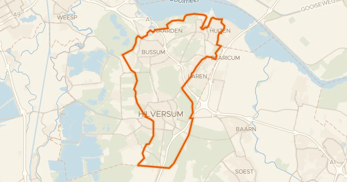 Kaart van de fietsroute Erfgooiersroute