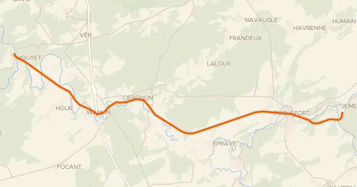 Kaart van de fietsroute RAVel Ligne 150B Houyet - Jemelle