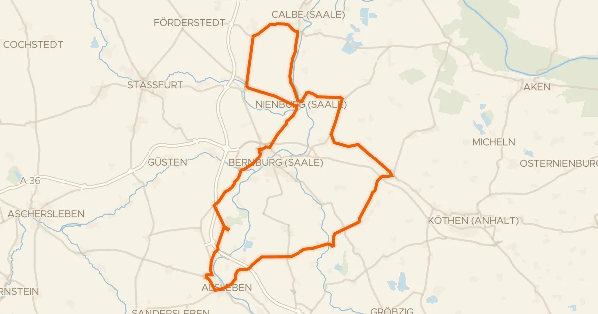 Kaart van de fietsroute Rondje Schloß Plötzkau en Saale