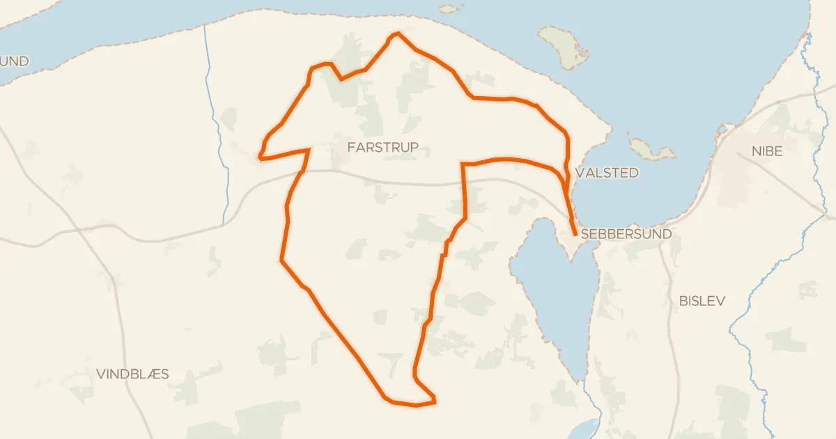 Kaart van de fietsroute Kølbyruten