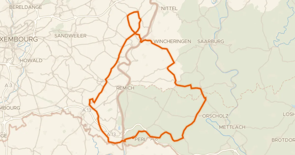 Kaart van de fietsroute Rondje Château de Schengen en Saarschleife und Leukbachtal