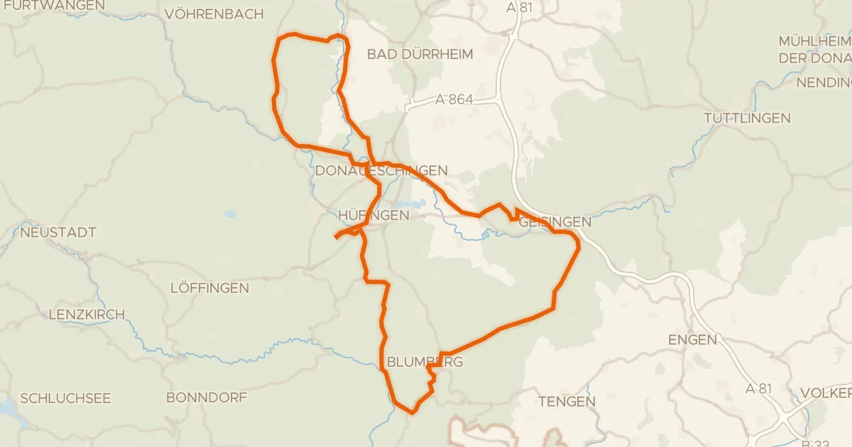 Map of the cycling route Rondje Wutachflühen en Wutach