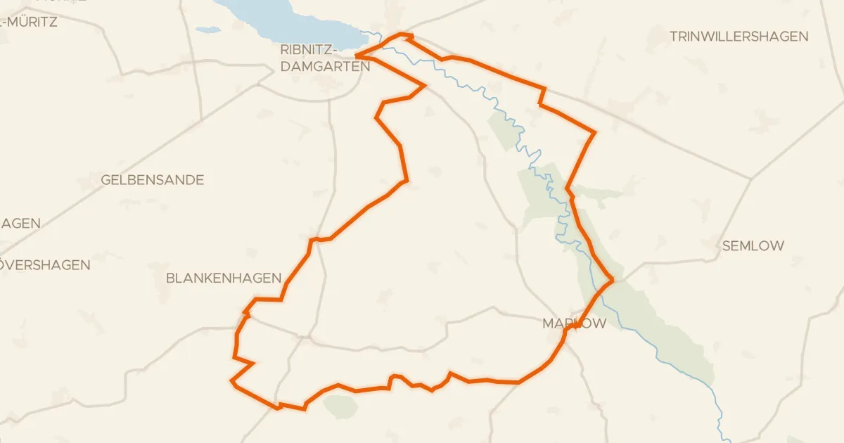 Map of the cycling route Rondje Unteres Recknitztal en Recknitz