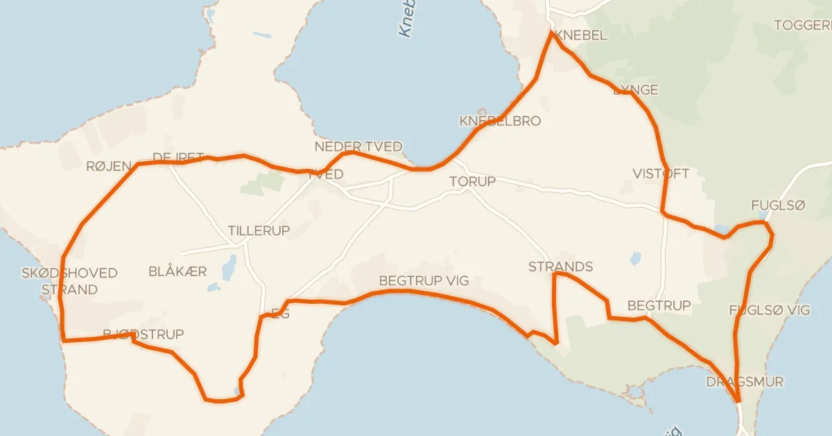 Kaart van de fietsroute Mols Hoved-ruten