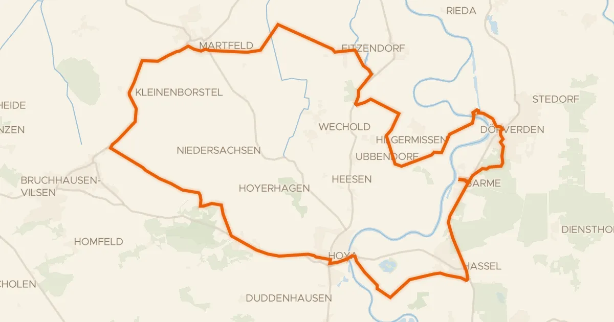 Kaart van de fietsroute Rondje Schloss Hoya en Weser