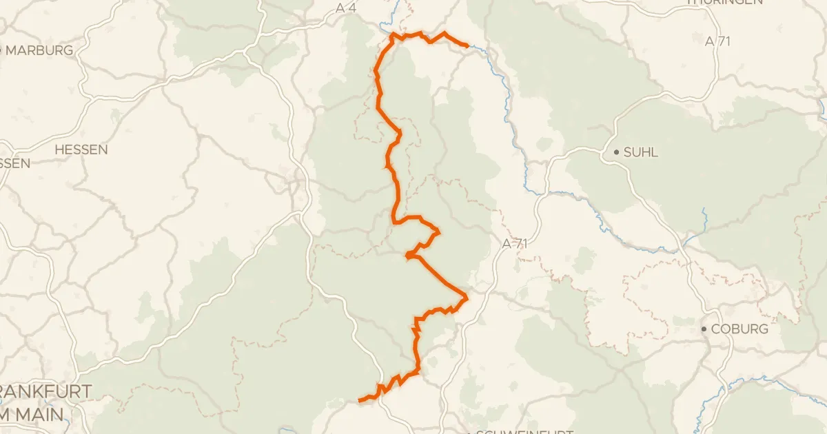 Kaart van de fietsroute Rhönradweg
