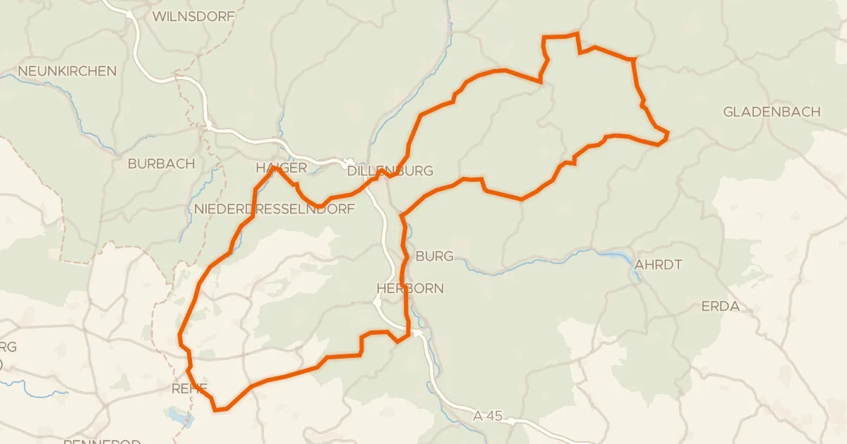 Kaart van de fietsroute Rondje Schloss Herborn en Die Struth von Bottenhorn
