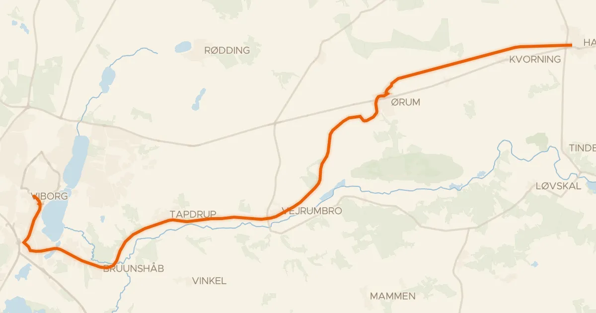 Kaart van de fietsroute Nørreåruten