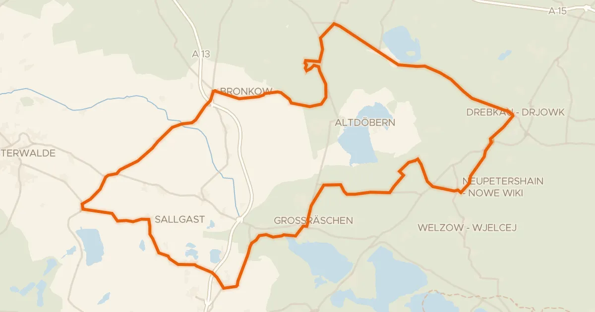 Kaart van de fietsroute Rondje langs Schloss Drebkau en Schloss Sallgast