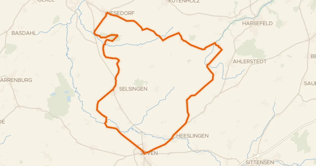 Kaart van de fietsroute Rondje Beverner Wald en Oste