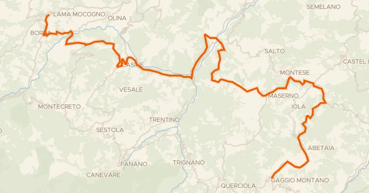 Kaart van de fietsroute ABT Tappa 8: Lama Mocogno - Gaggio Montano