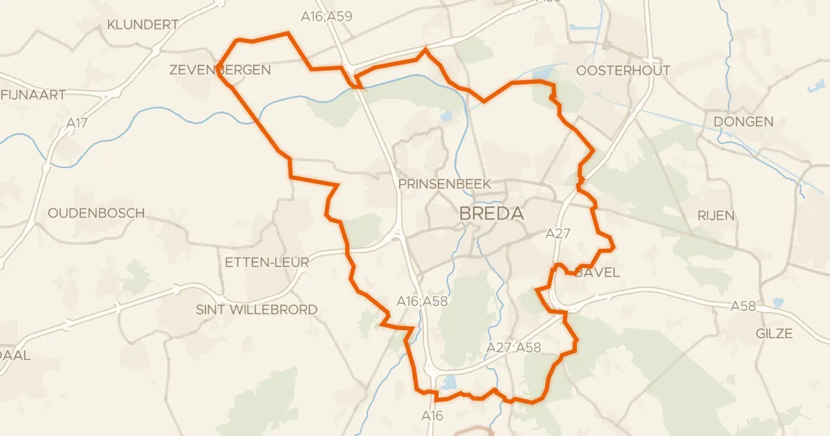 Map of the cycling route Rondje Zwartenbergse Molen en Teteringse Heide