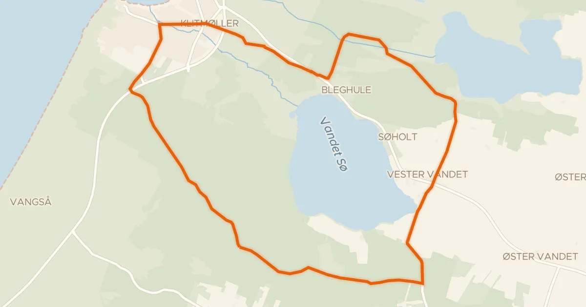 Kaart van de fietsroute Vandet sø ruten