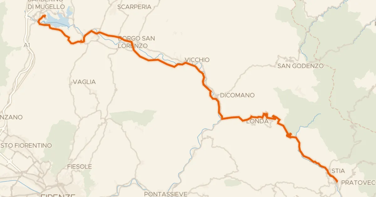 Kaart van de fietsroute ABT Tappa 10: Barberino del Mugello - Pratovecchio Stia