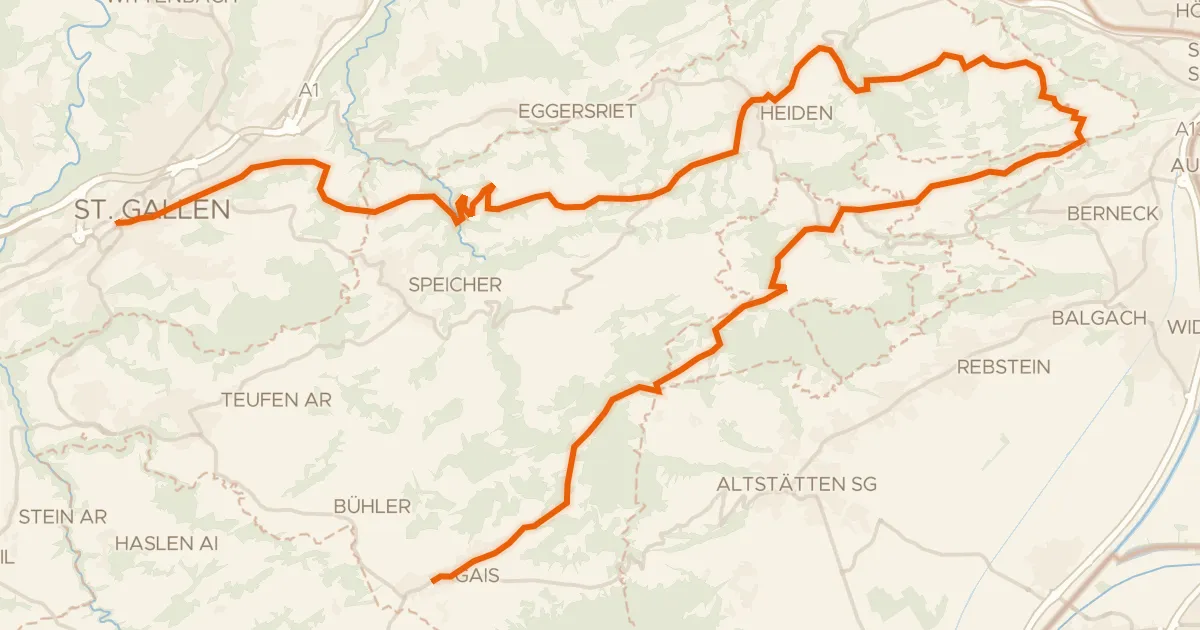 Kaart van de fietsroute Appenzeller Route