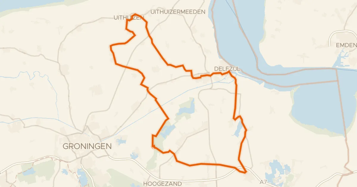 Map of the cycling route Rondje Menkemaborg en 't Roegwold