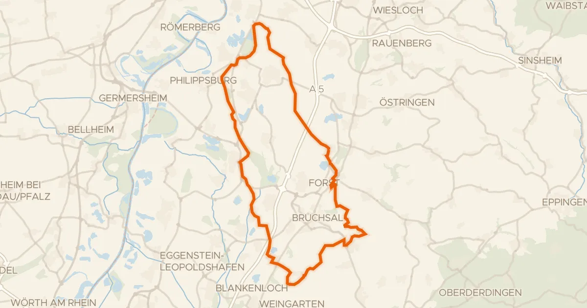 Kaart van de fietsroute Rondje Burg Obergrombach en Eremitage Waghäusel