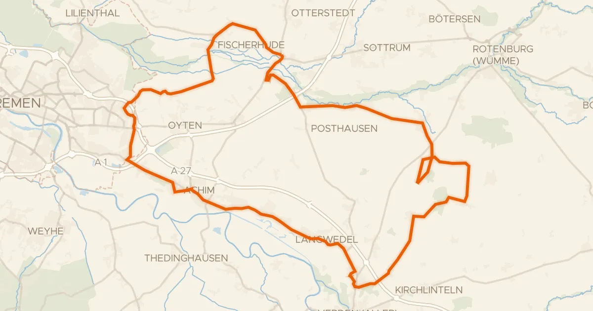 Kaart van de fietsroute Rondje Schloss Etelsen en Ottersberger Moor