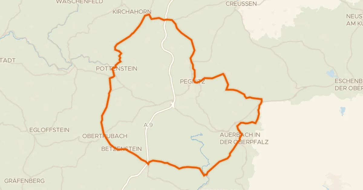 Kaart van de fietsroute Rondje Burg Pottenstein en Burg Betzenstein