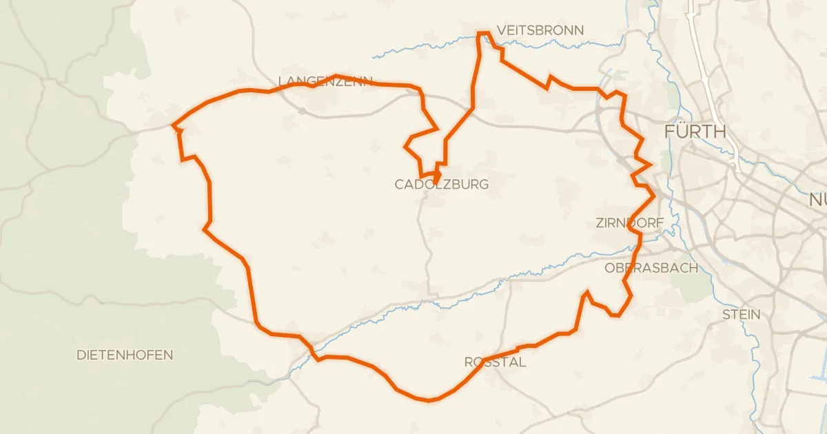 Kaart van de fietsroute Rondje Burg Cadolzburg en Weiherkette bei Oberreichenbach