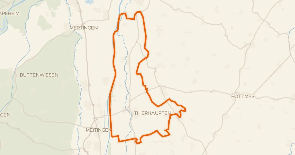 Kaart van de fietsroute Rondje Lechauen bei Thierhaupten en Friedberger Ach