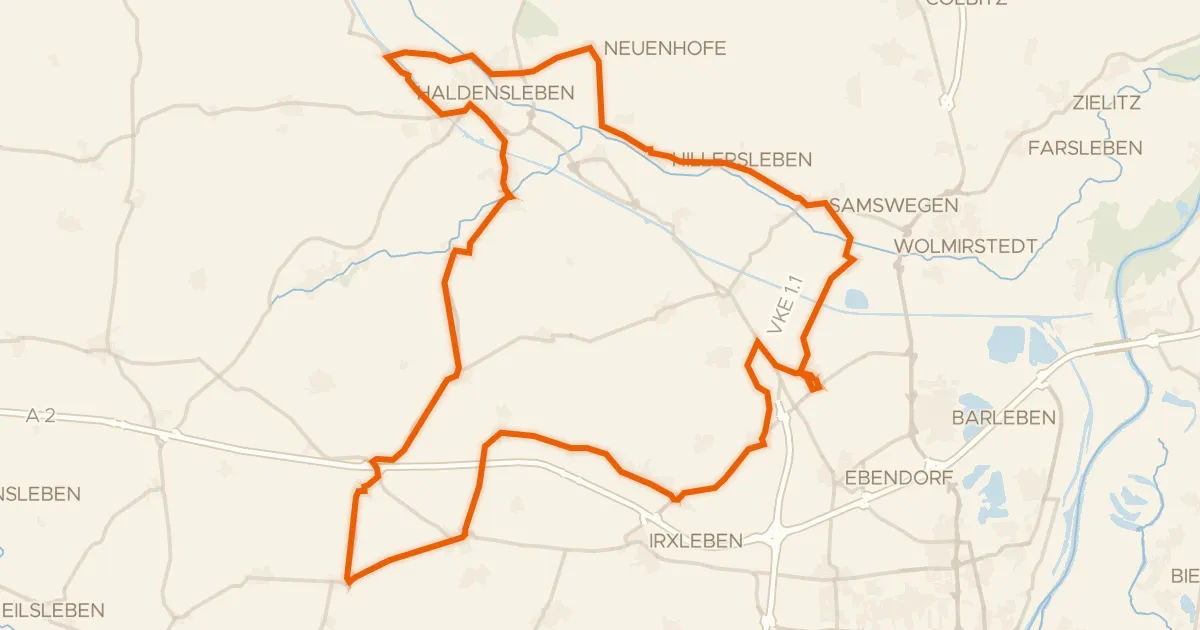 Kaart van de fietsroute Rondje langs de Ohre en Schloss Hundisburg