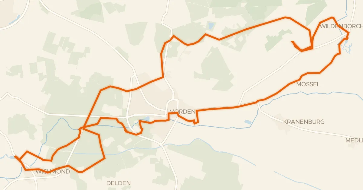 Kaart van de fietsroute Fietsroute monumentale bomen Vorden