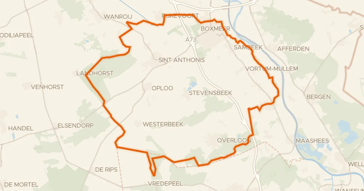Map of the cycling route Rondje Overloonsche Duinen en Hoge Raam