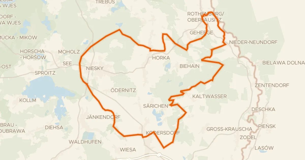 Kaart van de fietsroute Rondje Monumentshügel en Lausitzer Neiße / Nysa Łużycka