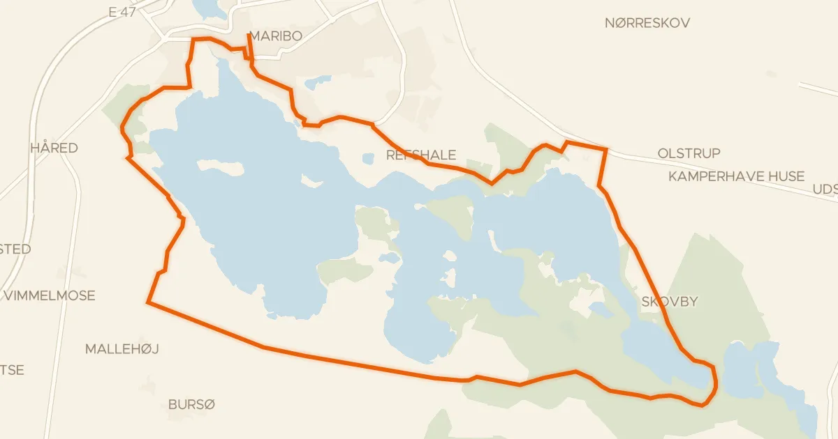 Kaart van de fietsroute Søndersø ruten