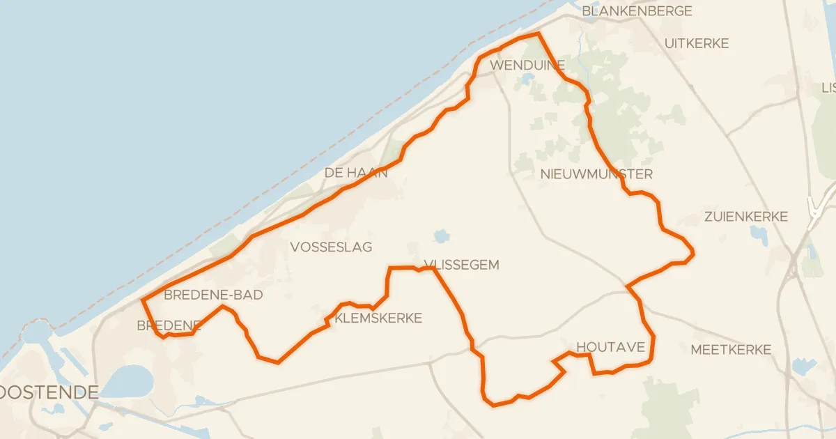Kaart van de fietsroute Oudland