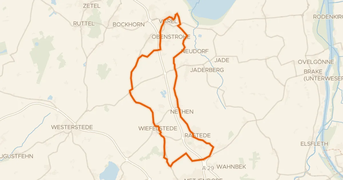 Kaart van de fietsroute Rondje Schloss Rastede en Vareler Windmühle