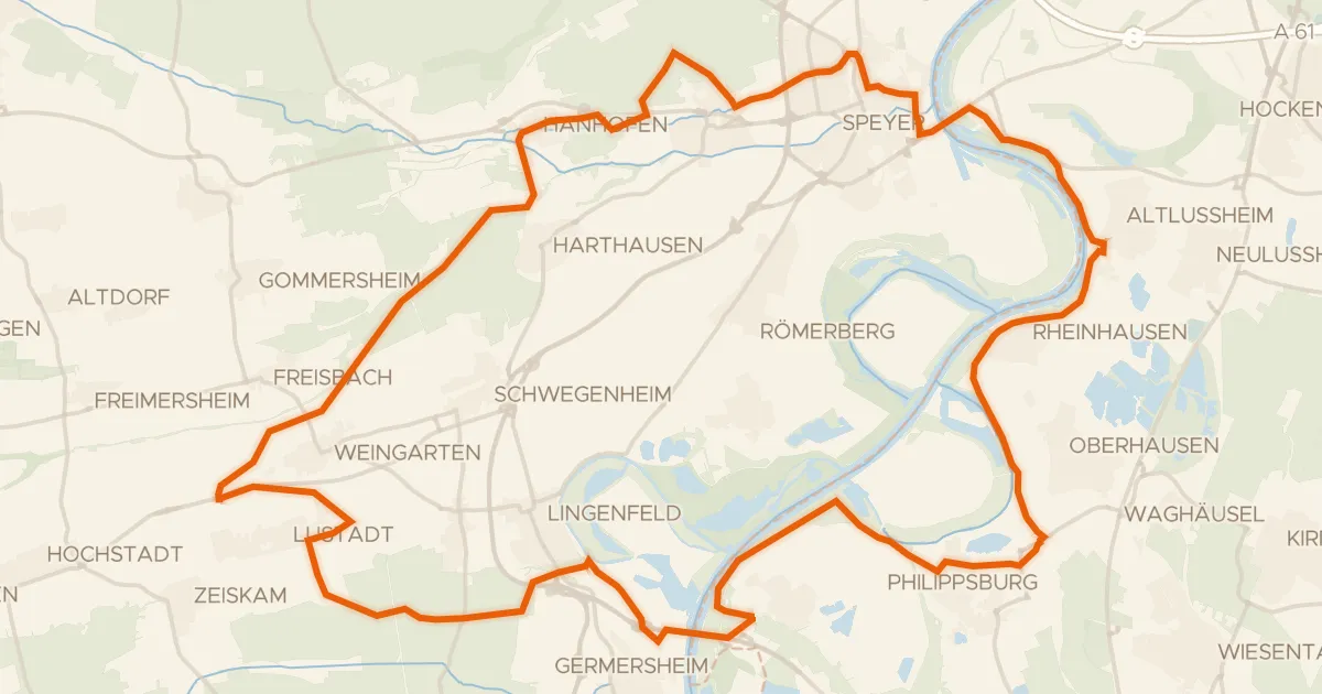 Kaart van de fietsroute Rondje Schwarzwald en Bellheimer Wald