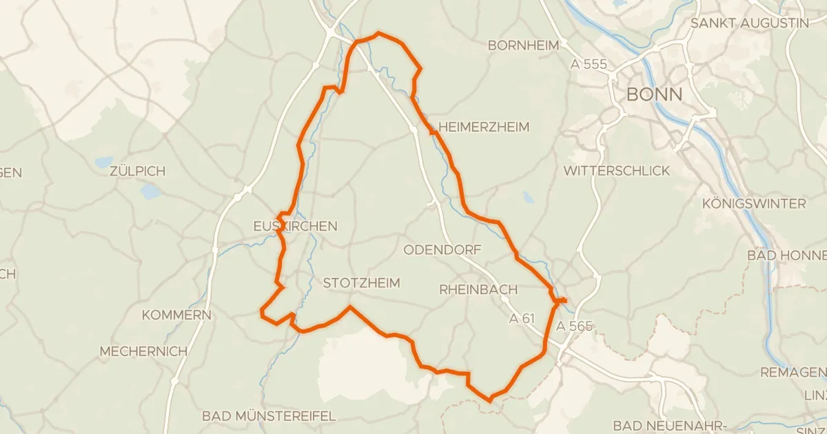 Map of the cycling route Rondje Burg Heimerzheim en Kalkarer Moor / Tongrube Toni