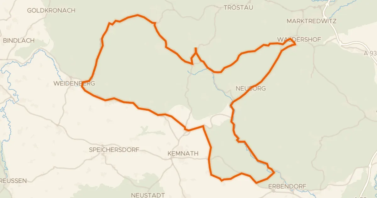 Map of the cycling route Rondje Ruine Wurzstein en Waldershofer Schloss