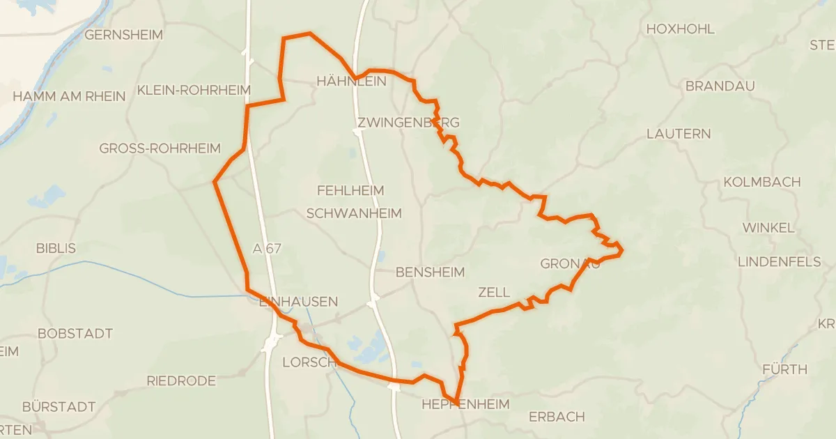 Kaart van de fietsroute Rondje Kloster Lorsch en Schannenbacher Moor