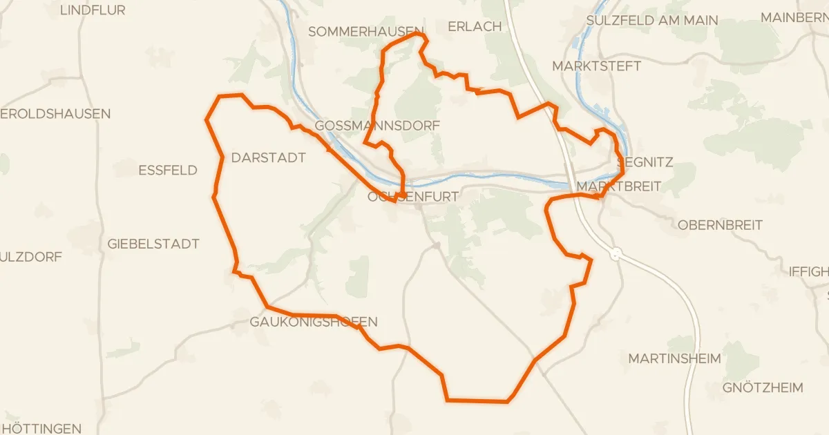 Kaart van de fietsroute Rondje Schloss Marktbreit en Zeubelrieder Moor
