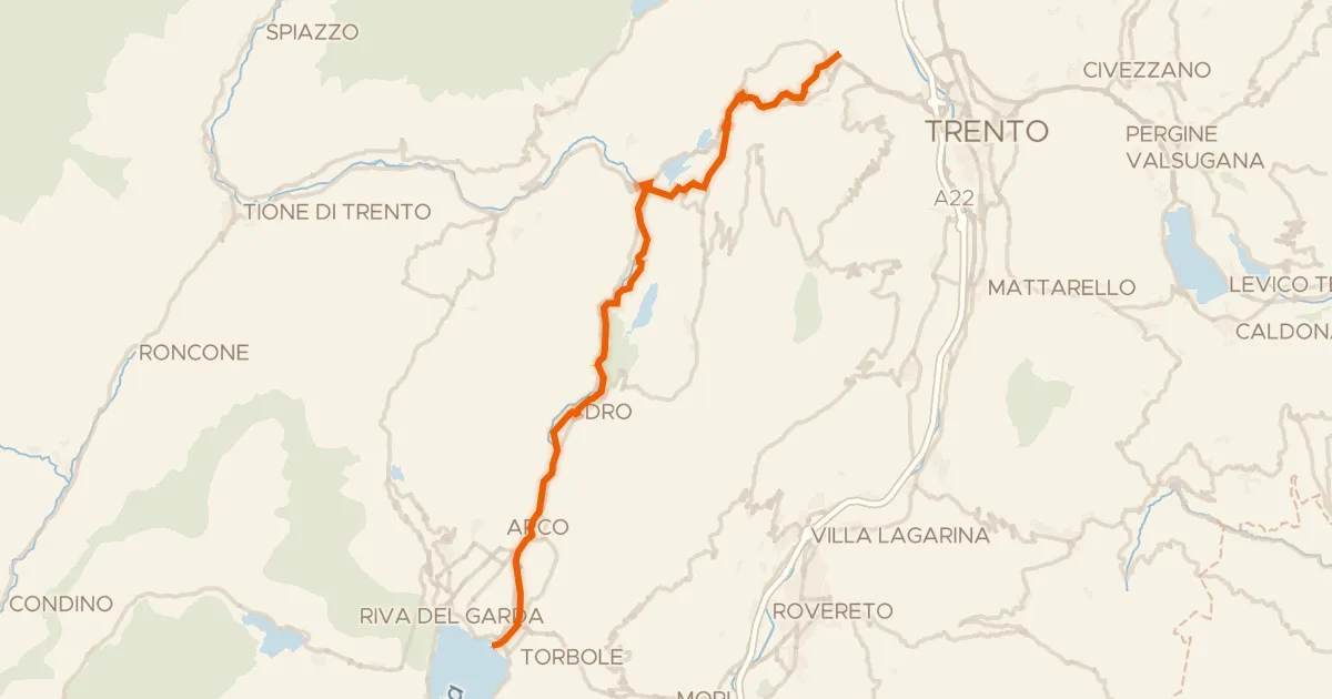 Map of the cycling route Ciclovia dei laghi